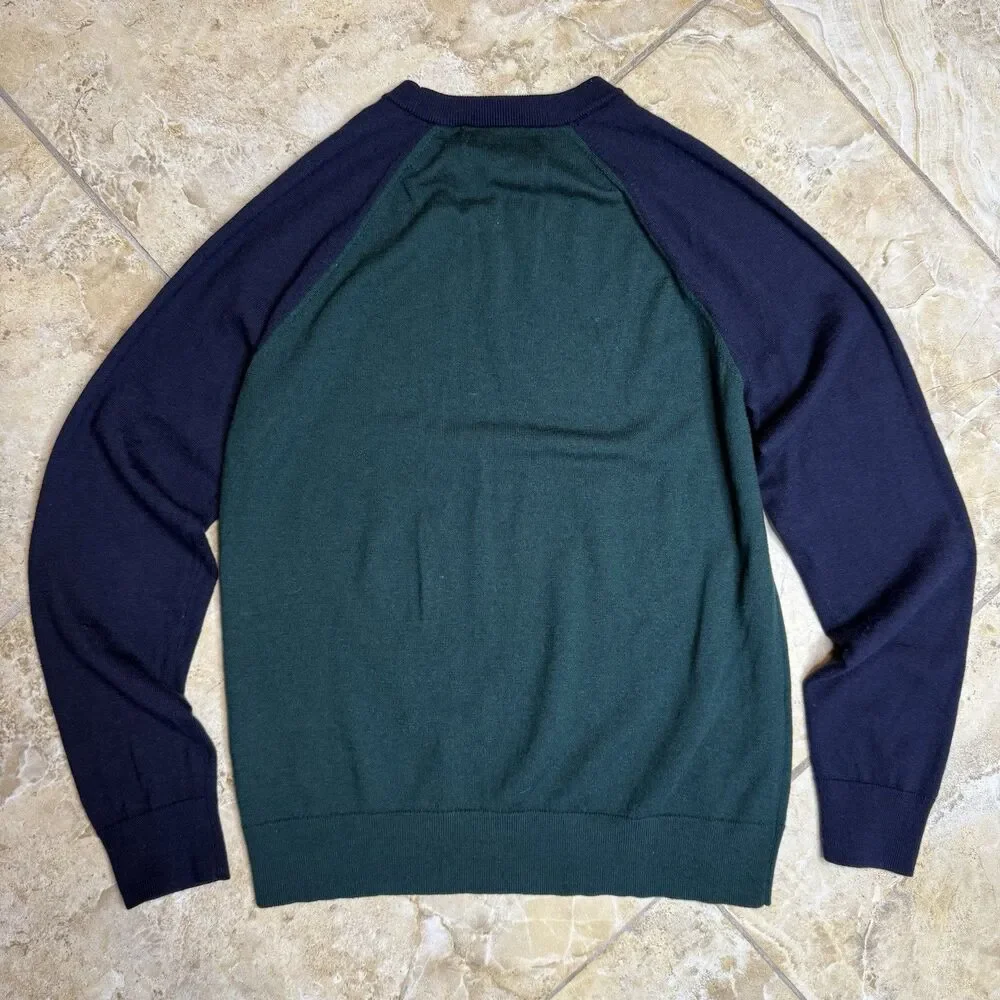 Banana Republic Men’s Merino Wool By Baruffa Sweater M Sea Green Navy Raglan